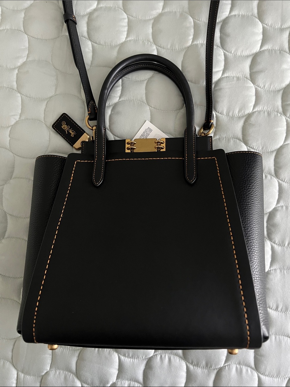 COACH Black Leather mixed leather Troupe Tote satchel with Gold-Tone Hardware - Picture 5 of 10